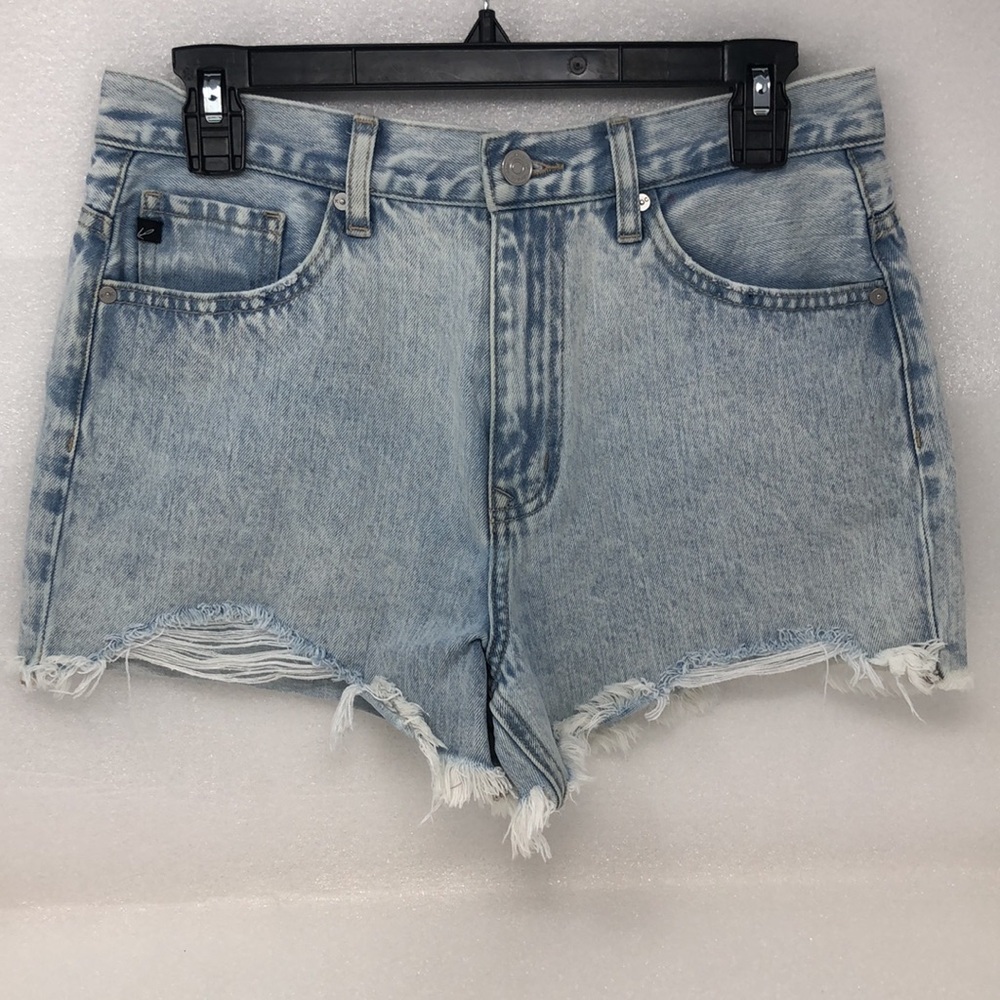 Kancan Denim Shorts High Waist Frayed‎ Hem Light Wash Cotton Size 7/27